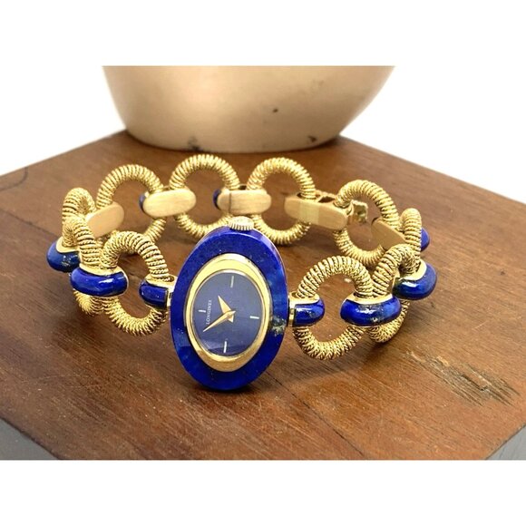 Longines Women's Watch Blue Lapis 18k Yellow Gold Vintage Swiss Hand Wind 27mm - Picture 8 of 14